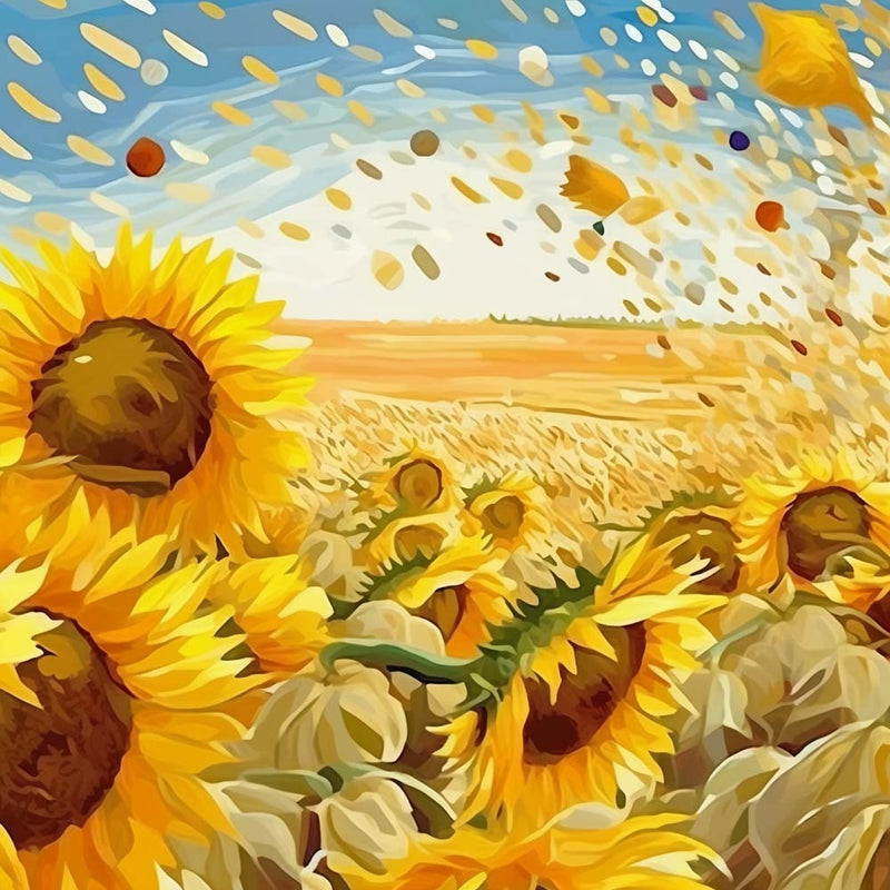 Tournesols Dorés dans le Champ Broderie Diamant