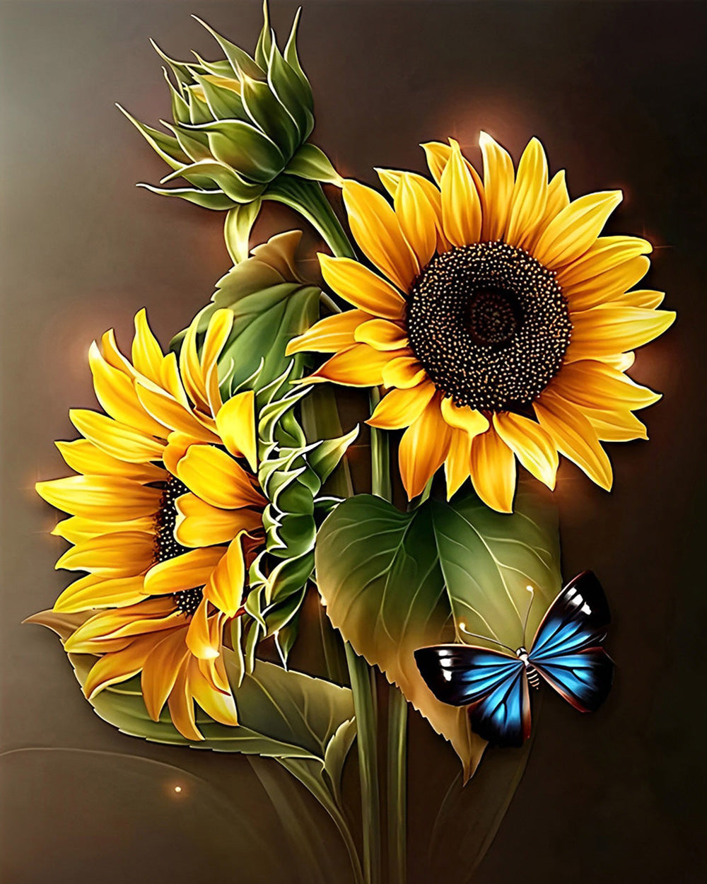 Tournesols et Papillon Bleu Broderie Diamant