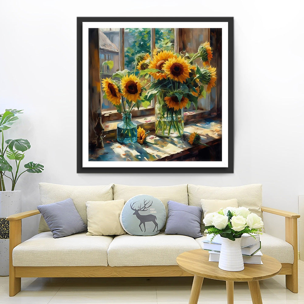 Tournesols sur le Rebords de la Fenêtre Broderie Diamant