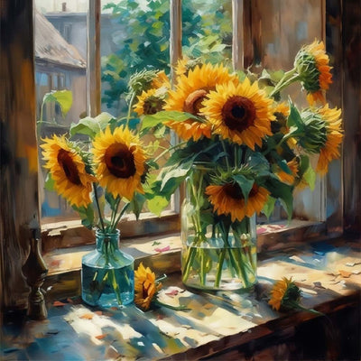 Tournesols sur le Rebords de la Fenêtre Broderie Diamant