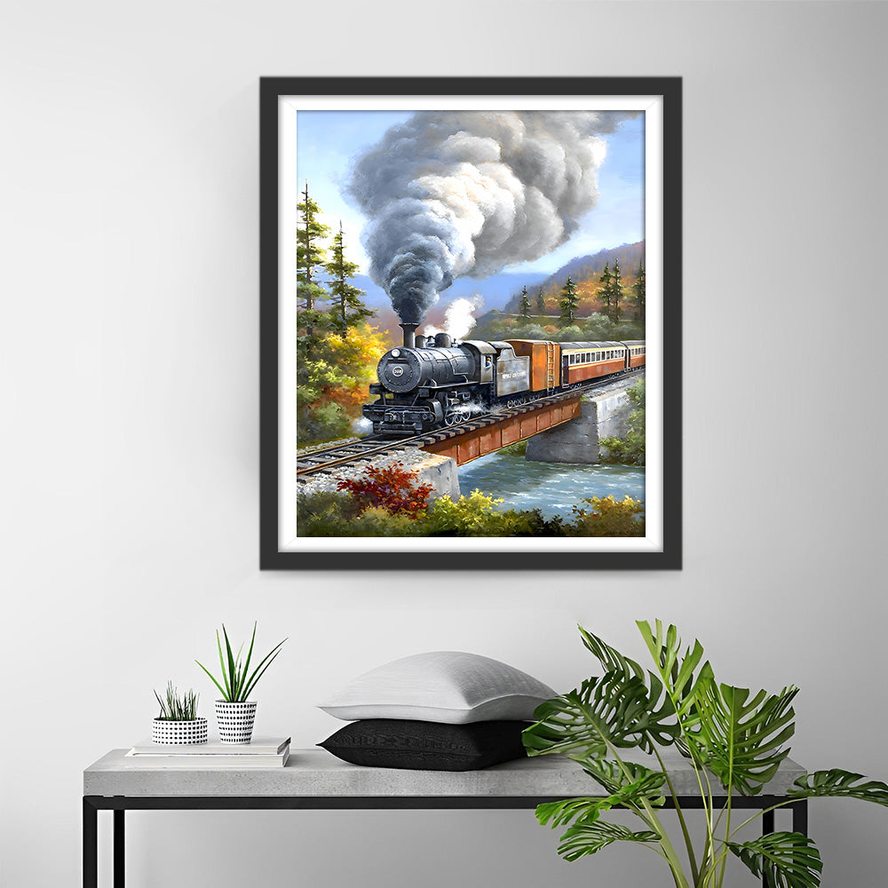 Train Traversant la Forêt Broderie Diamant