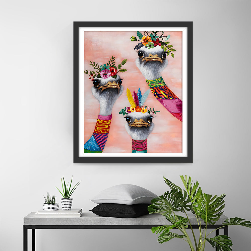 Trois Autruches Deguisees Broderie Diamant