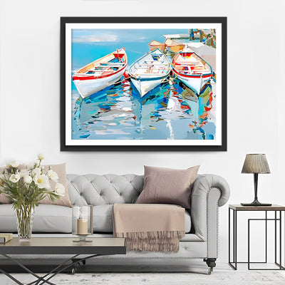 Trois Bateaux Blancs sur la Mer Broderie Diamant