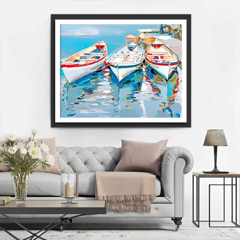 Trois Bateaux Blancs sur la Mer Broderie Diamant