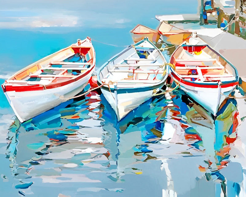Trois Bateaux Blancs sur la Mer Broderie Diamant