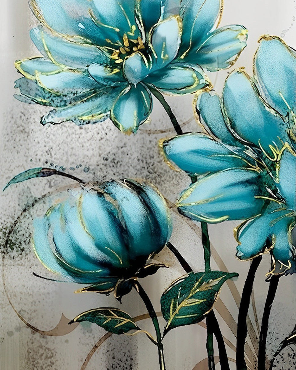 Trois Chrysanthèmes Verts Broderie Diamant