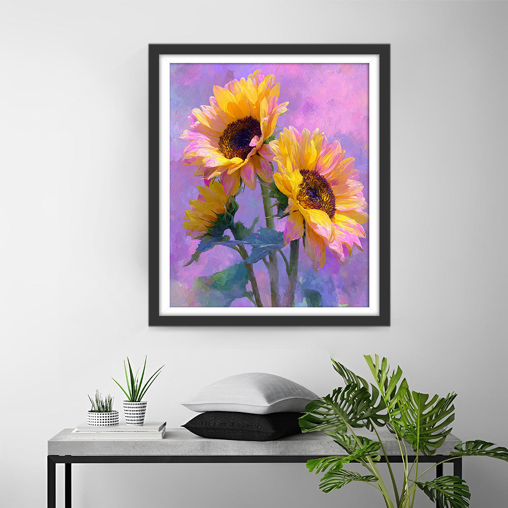 Trois Délicats Tournesols Broderie Diamant