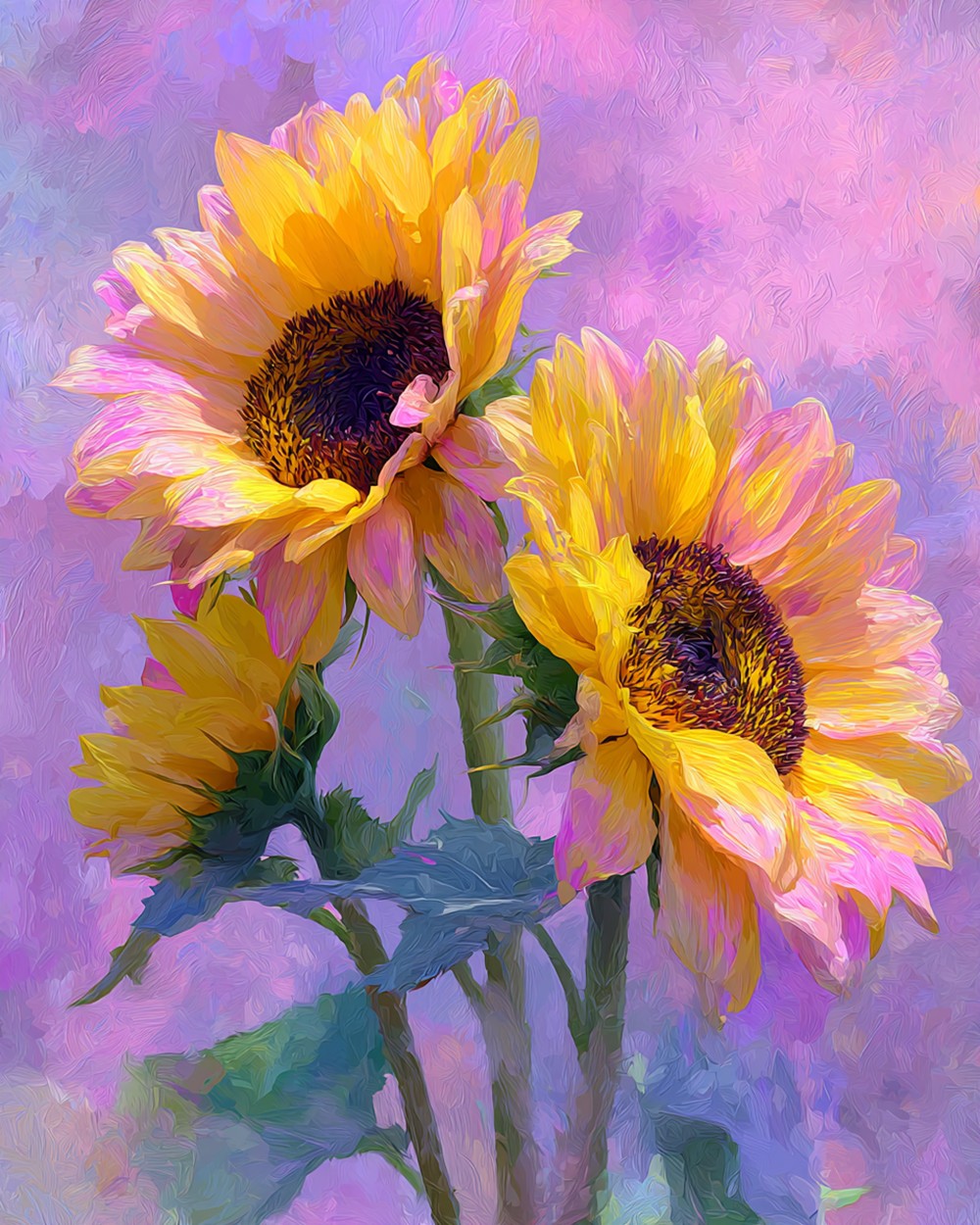 Trois Délicats Tournesols Broderie Diamant