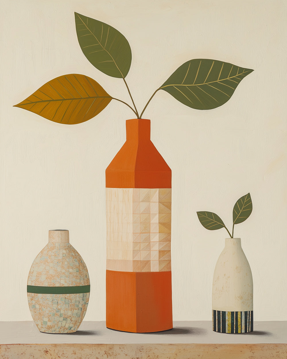 Trois Feuilles dans des Bouteilles Broderie Diamant