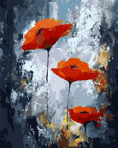 Trois Fleurs de Coquelicot Rouge Broderie Diamant