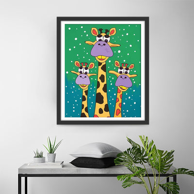 Trois Girafes Dessin Animé dans la Neige Broderie Diamant