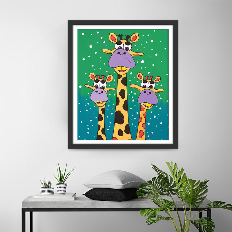 Trois Girafes Dessin Animé dans la Neige Broderie Diamant