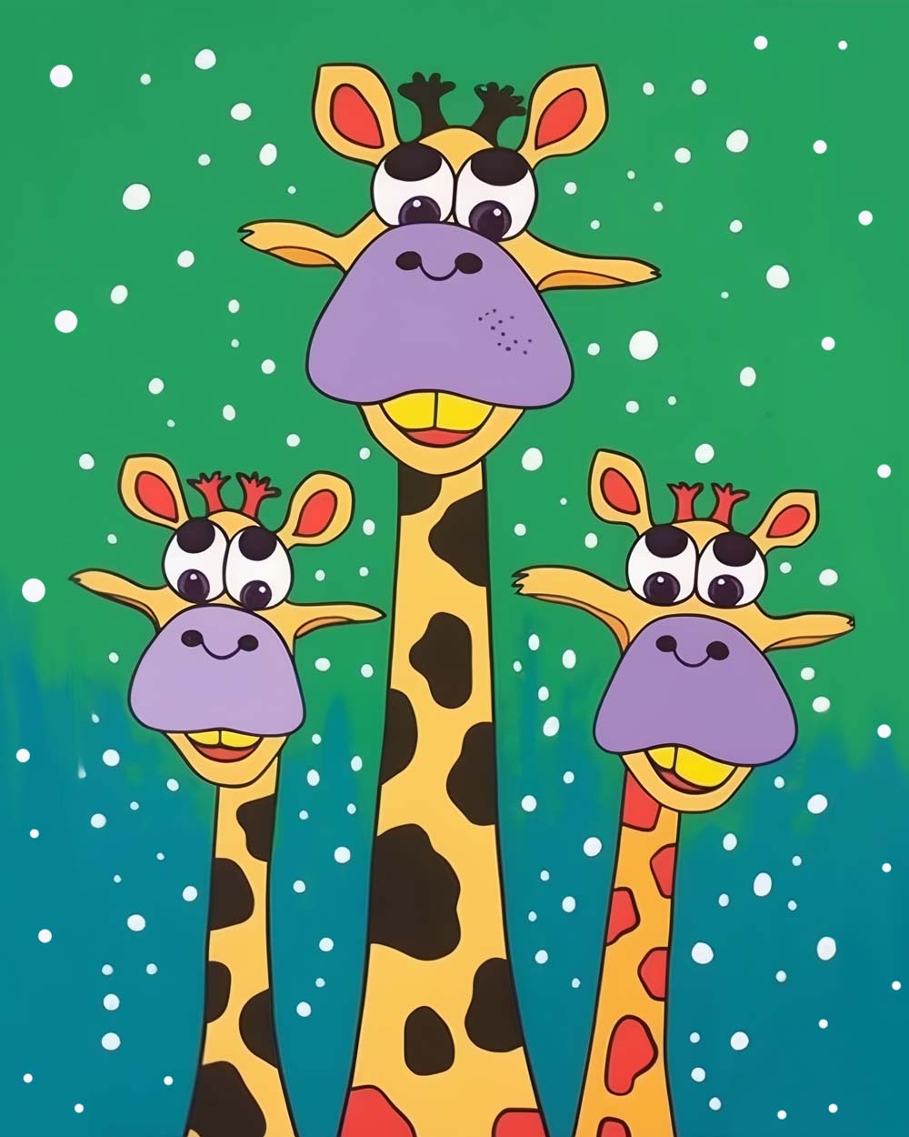 Trois Girafes Dessin Animé dans la Neige Broderie Diamant