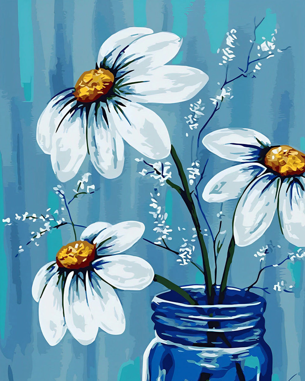 Trois Marguerites dans une Bouteille Bleue Broderie Diamant