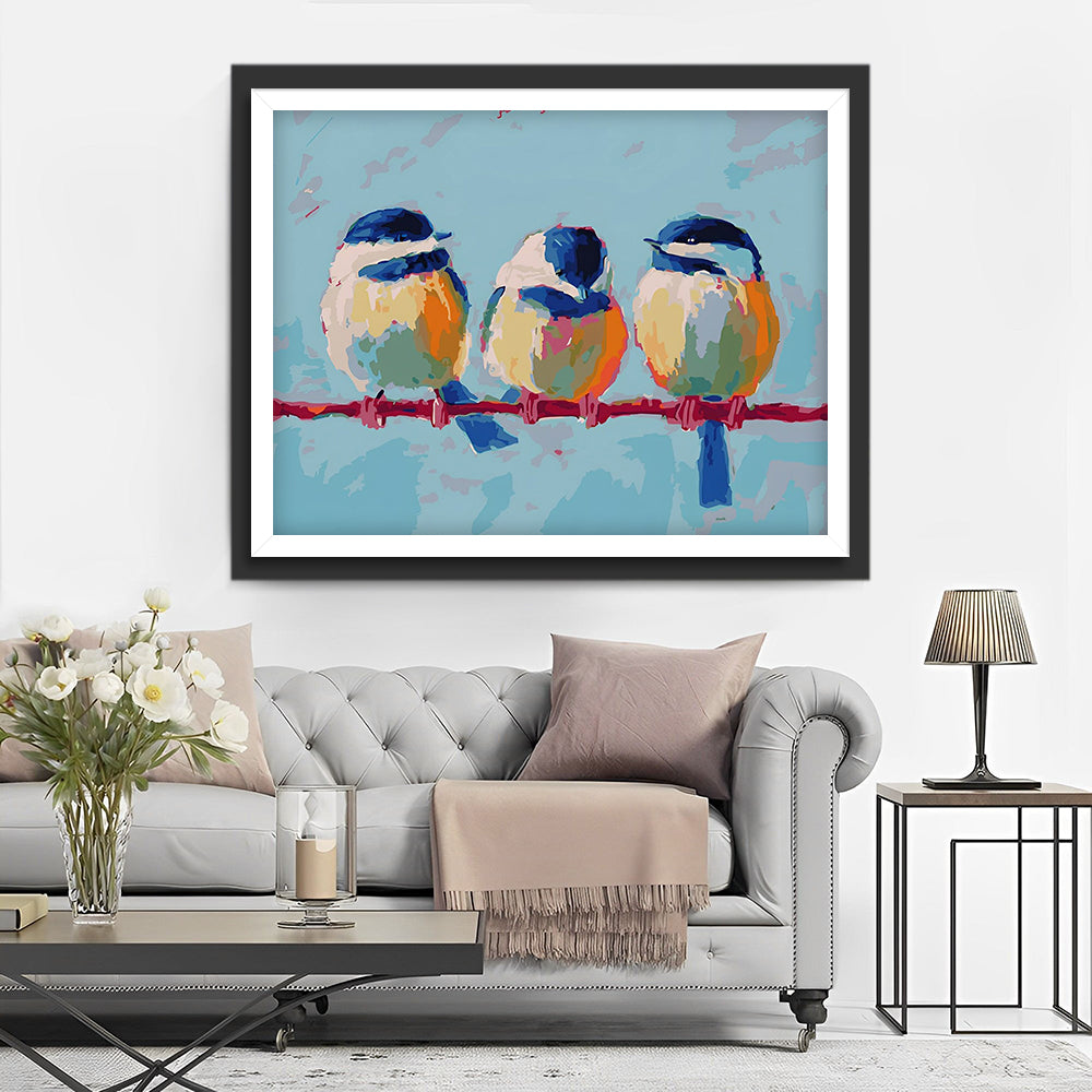 Trois Oiseaux Bleus et Blancs Broderie Diamant