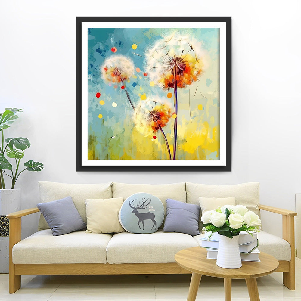 Trois Pissenlits Blancs Broderie Diamant