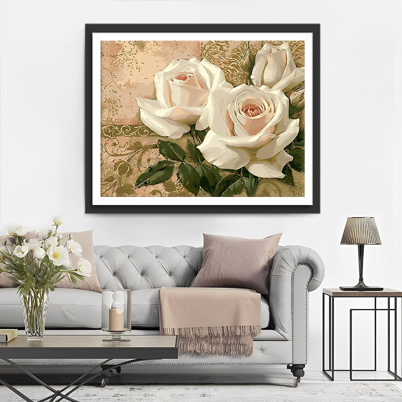 Trois Roses Blanches Broderie Diamant