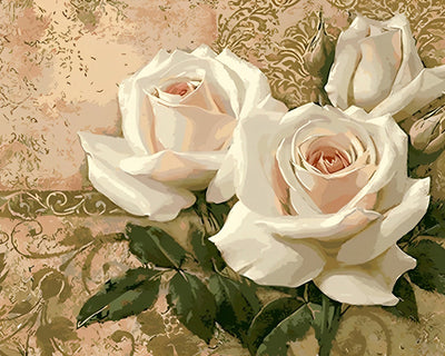 Trois Roses Blanches Broderie Diamant