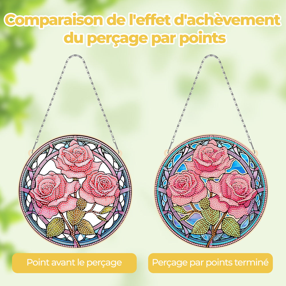 Trois Roses Roses en Acrylique Pendentif Broderie Diamant