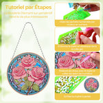 Trois Roses Roses en Acrylique Pendentif Broderie Diamant