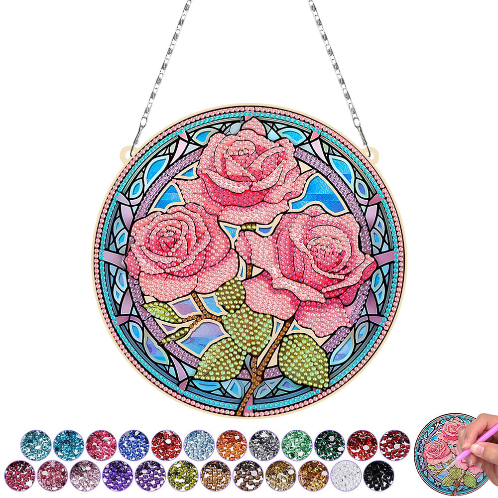 Trois Roses Roses en Acrylique Pendentif Broderie Diamant