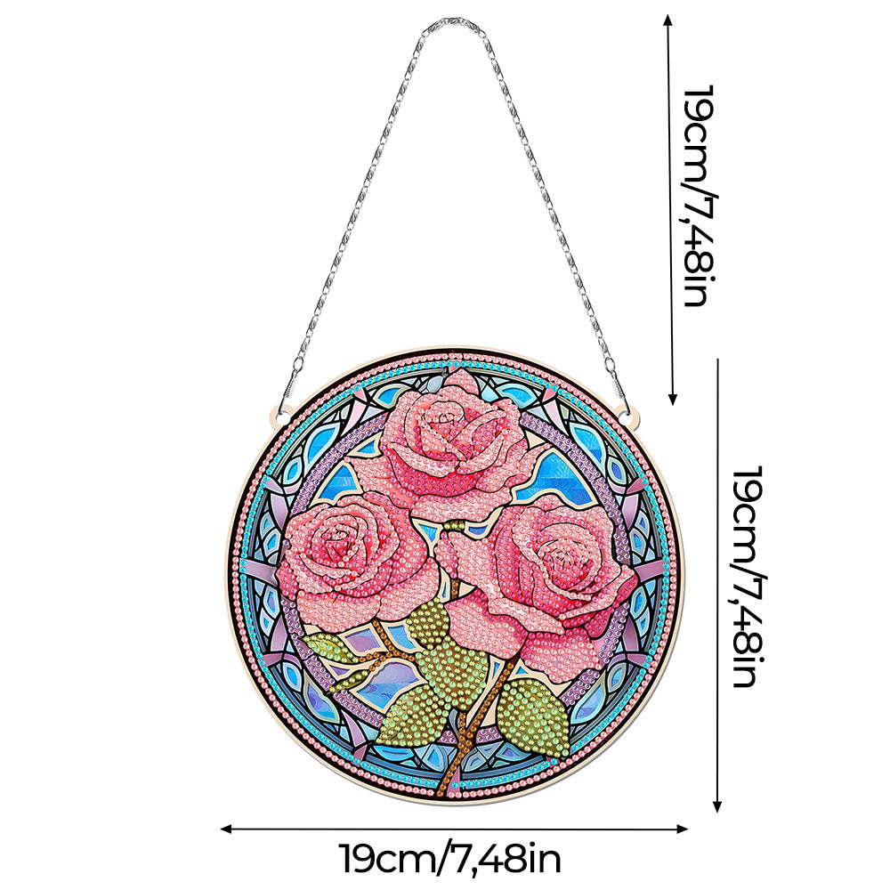 Trois Roses Roses en Acrylique Pendentif Broderie Diamant