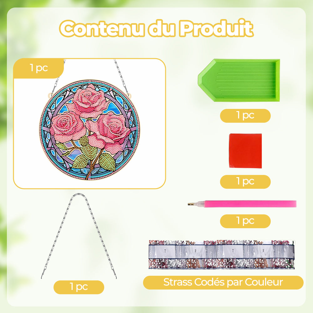 Trois Roses Roses en Acrylique Pendentif Broderie Diamant