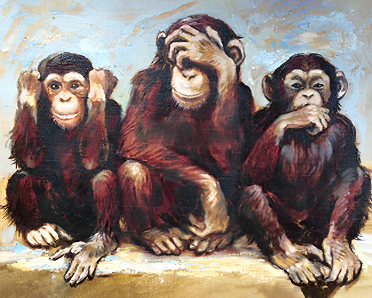 Trois Singes en Detresse Broderie Diamant