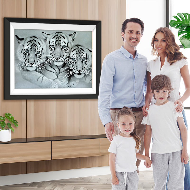 Trois Tigres Blancs Broderie Diamant