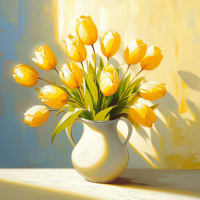 Tulipes Jaunes dans un Vase Blanc Broderie Diamant