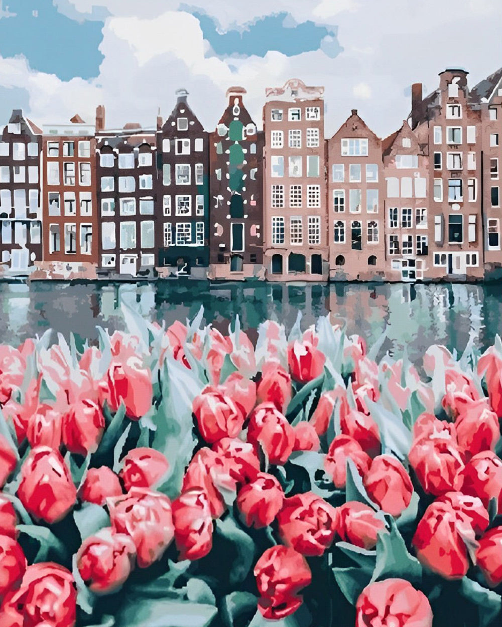 Tulipes Roses à Amsterdam Broderie Diamant