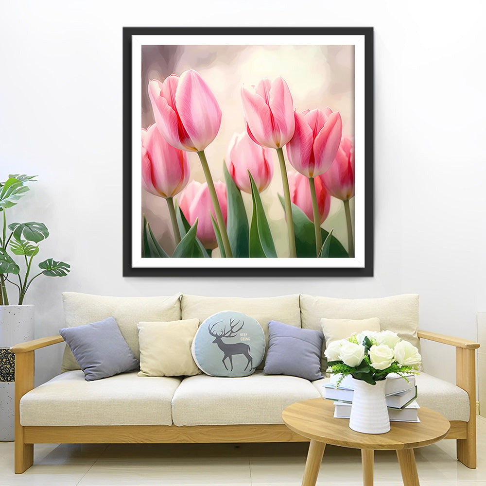 Tulipes Roses Broderie Diamant