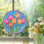 Tulipes Roses et Oranges en Acrylique Pendentif Broderie Diamant