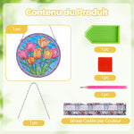 Tulipes Roses et Oranges en Acrylique Pendentif Broderie Diamant