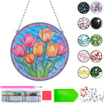 Tulipes Roses et Oranges en Acrylique Pendentif Broderie Diamant