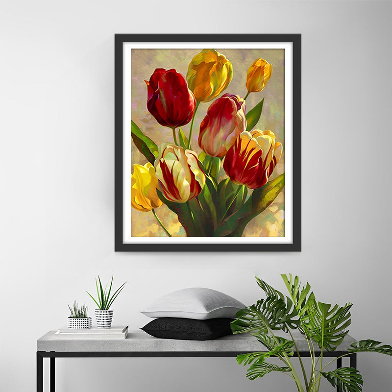 Tulipes Rouges et Jaunes Broderie Diamant