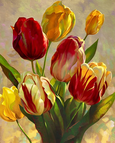 Tulipes Rouges et Jaunes Broderie Diamant