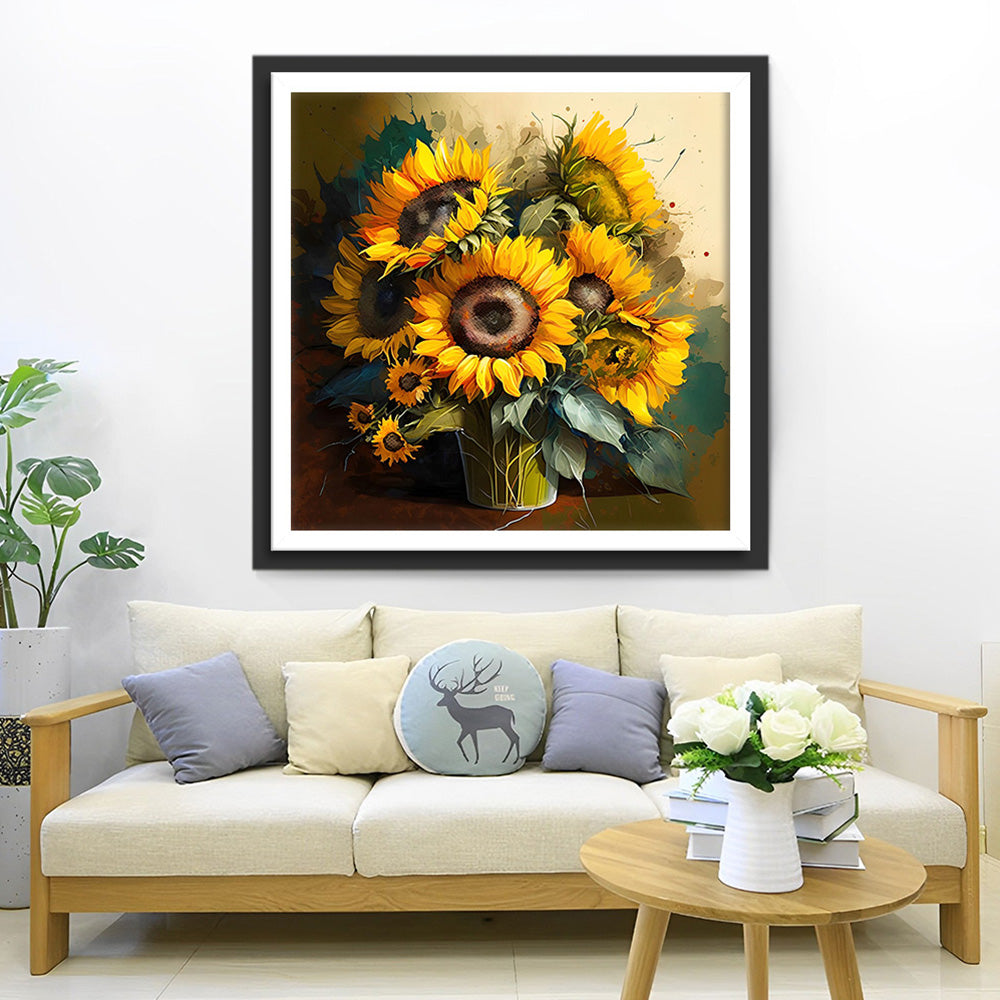 Un Bouquet de Tournesols eclatants Broderie Diamant