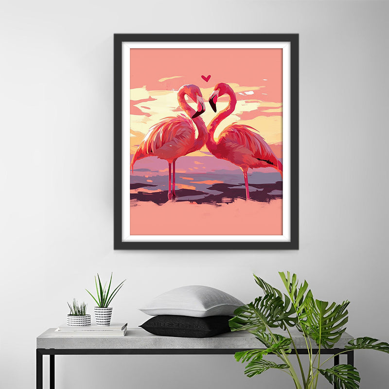 Un Couple de Flamants Rouges Broderie Diamant