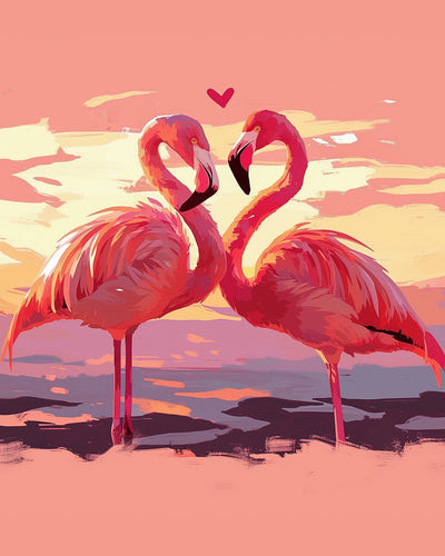 Un Couple de Flamants Rouges Broderie Diamant