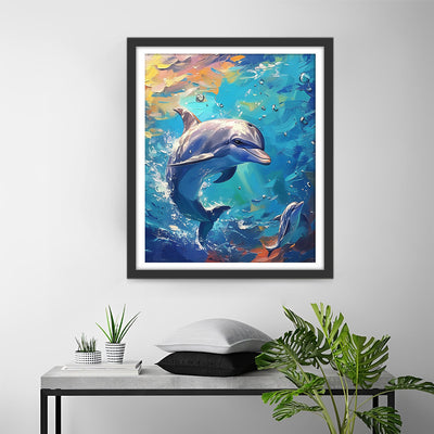 Un Dauphin Heureux dans la Mer Broderie Diamant
