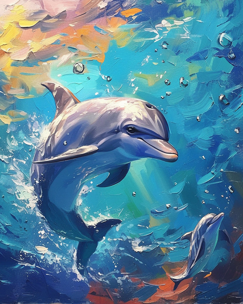 Un Dauphin Heureux dans la Mer Broderie Diamant