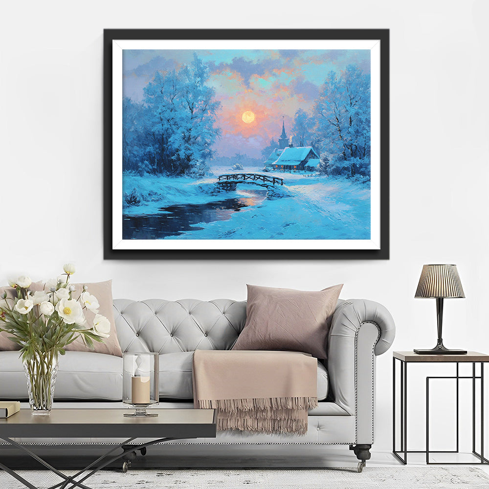 Un Village Tranquille sous la Neige Broderie Diamant