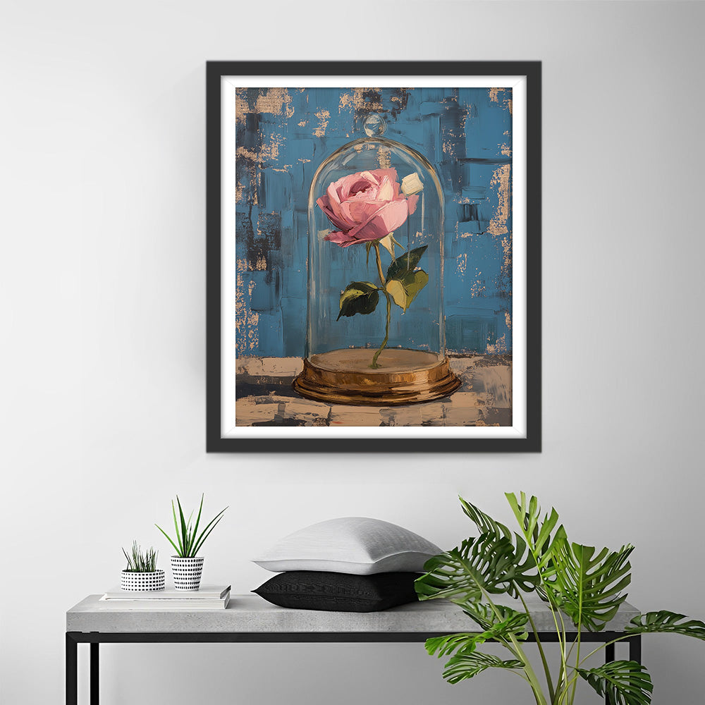 Une Rose Rose dans le Verre Broderie Diamant