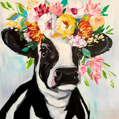Vache avec Couronne de Fleurs Broderie Diamant