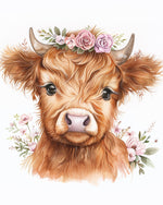 Vache des Highlands Avec des Fleurs Roses Broderie Diamant