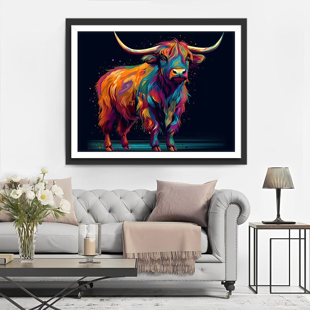 Vache des Highlands dans le Noir Broderie Diamant