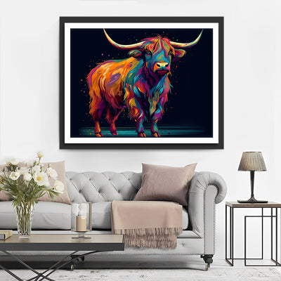 Vache des Highlands dans le Noir Broderie Diamant
