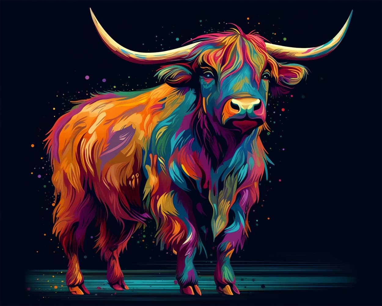 Vache des Highlands dans le Noir Broderie Diamant