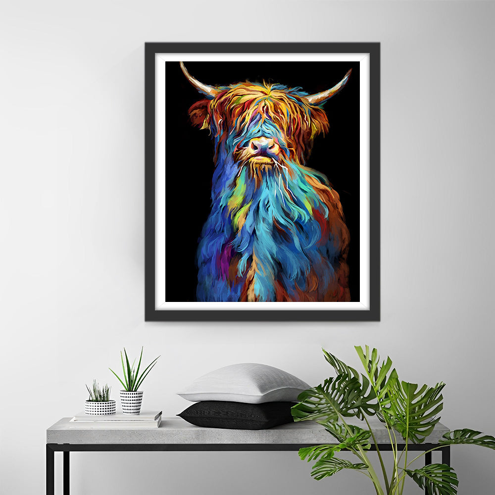 Vache des Highlands dans l’Obscurite Broderie Diamant